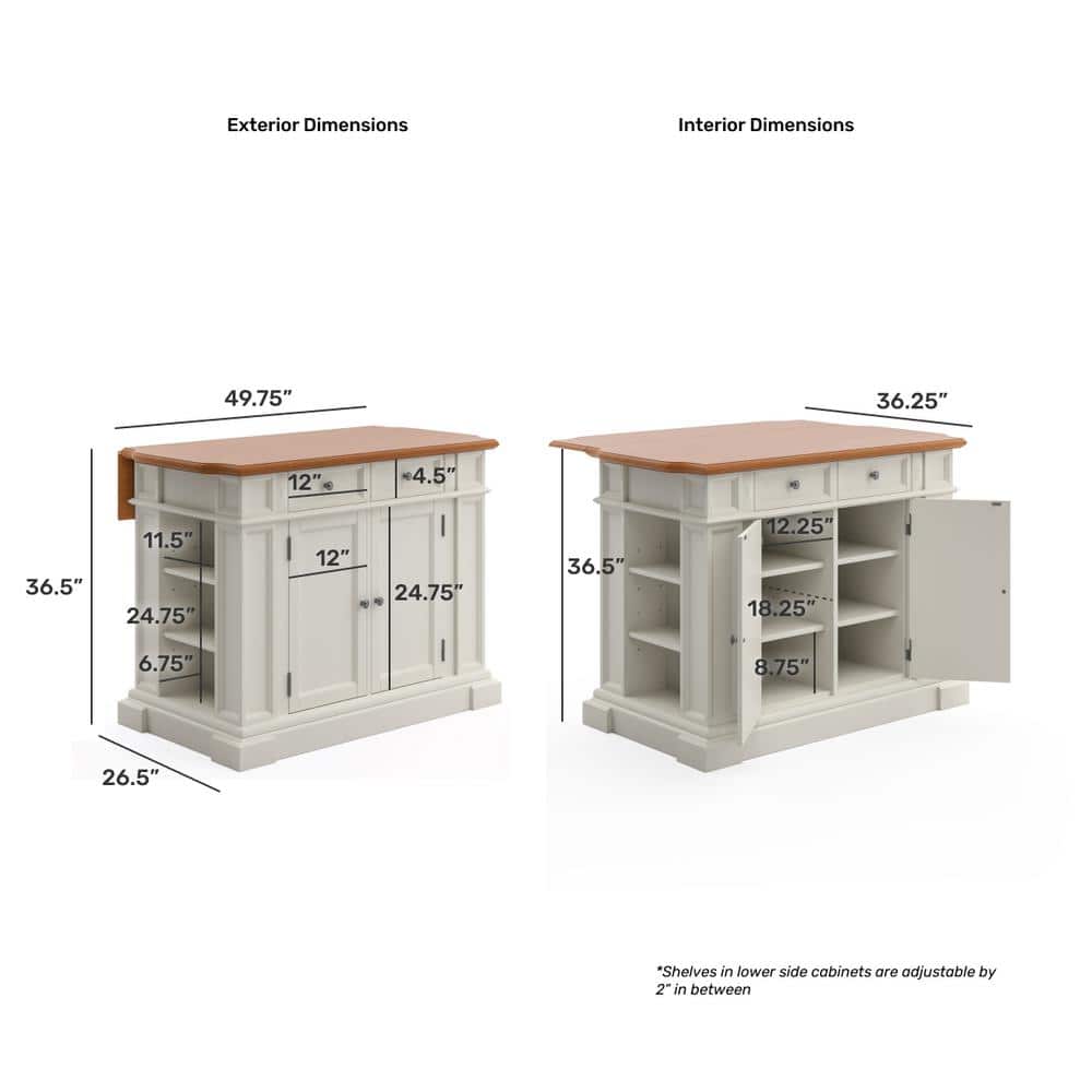 Americana Off-White Distressed Oak Kitchen Island Set with Stools