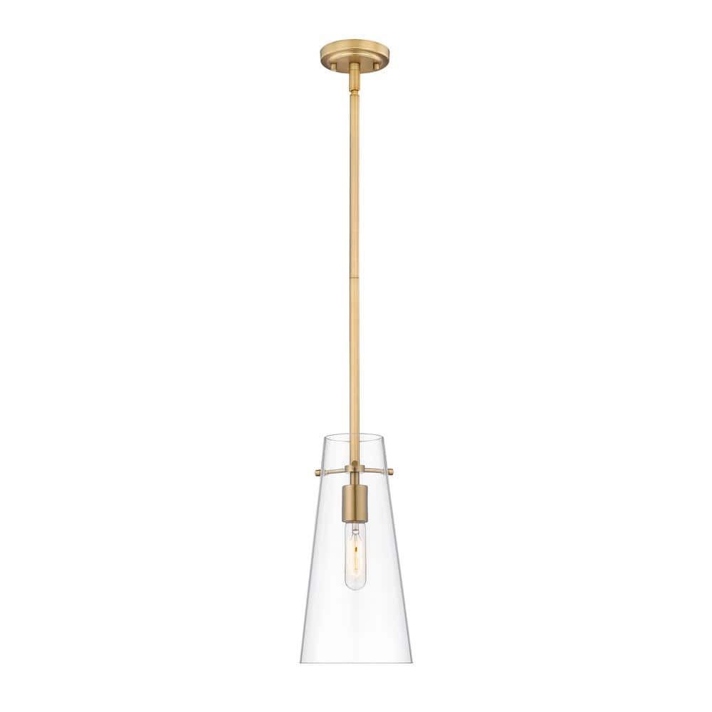 Kira 6.5 in. 1-Light Modern Gold Shaded Pendant Light with Clear Glass Shad