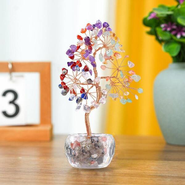 Artificial 6 ft. Gemstone Chakra Tree of Life in Glass Container