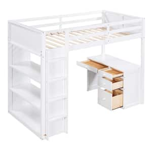 Harper & Bright Designs White Twin Size Wood Loft Bed with Ladder, 3 ...