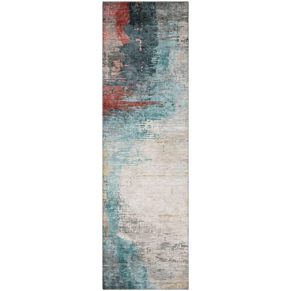 Mayfield Premium Machine Washable Abstract AMF2041 Teal 2 ft. x 7 ft. Runner Rug price history on PriceWatchPro