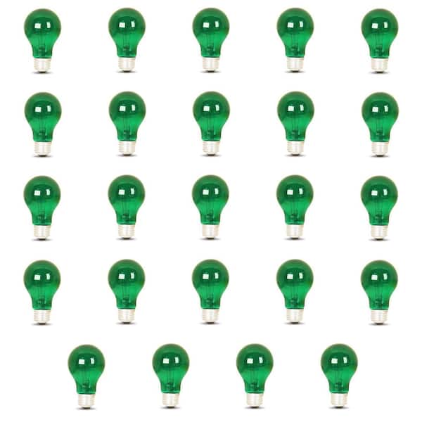 Feit Electric 25-Watt Equivalent A19 Medium E26 Base Dimmable Incandescent Green Colored Glass Light Bulb (24-Pack)