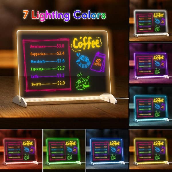 13.8 in. X10 in. LED Note Board with 7 Colors and 4 Light Modes