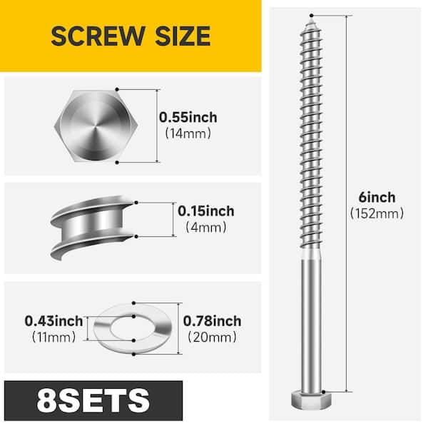 3/8 in. x 6 in. Stainless Steel Hex Drive Hex Head Lag Screws (8-Pack)