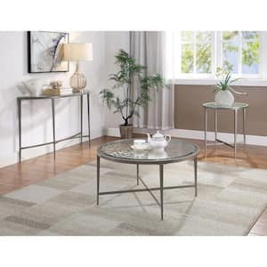 Zophie 33 in. Silver Medium Round Glass Coffee Table
