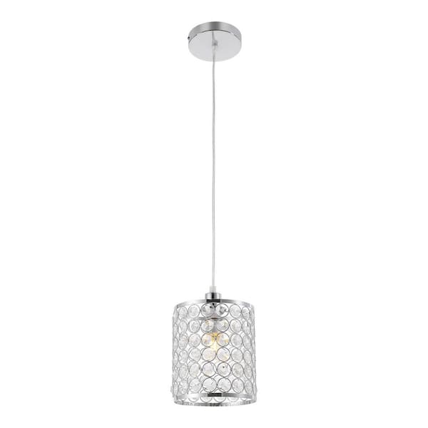 1-Light Silver Modern Crystal Shaded Pendant Light with Adjustable Height for Bedroom Dining Areas, No Bulbs Included