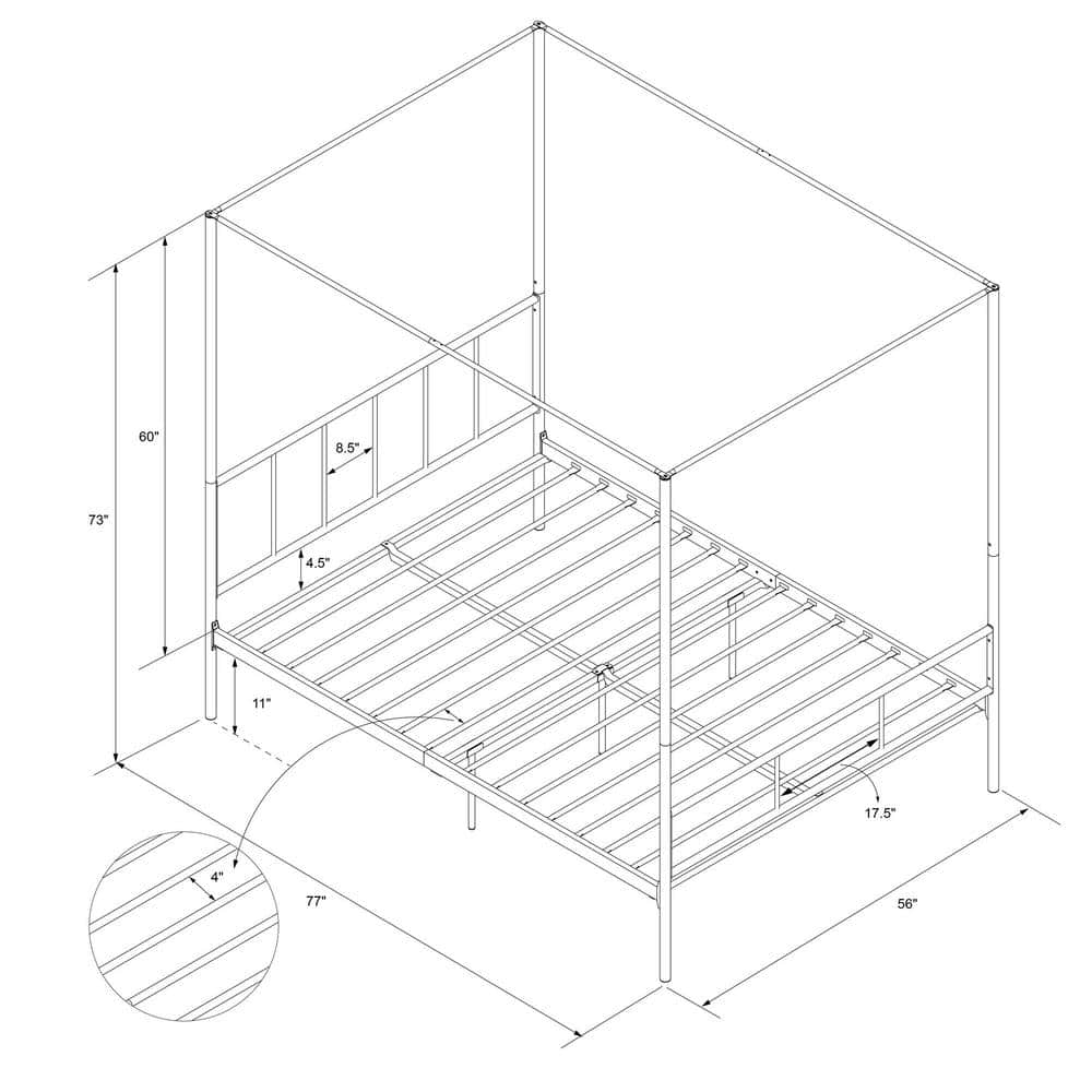Full Gold Metal Canopy Bed Frame with Headboard