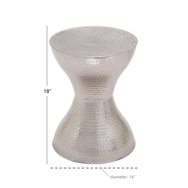 14 in. Silver Hammered Medium Round Metal End Table with Hourglass Shape