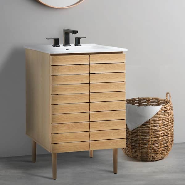 Aubert 24 in. W x 18 in. D x 33 in. H 2-Shelf Bath Vanity Cabinet without Top (Sink Basin not Included), Oak