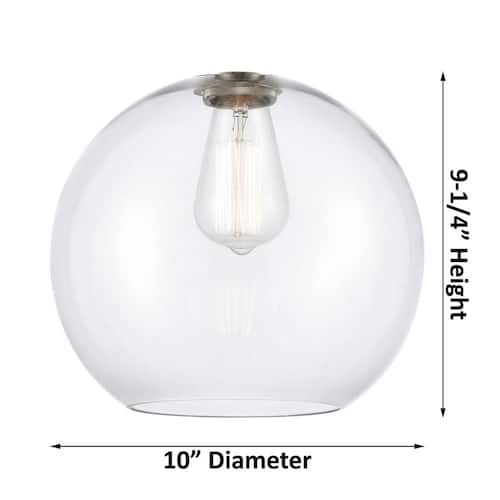 Athens 10 in. 1-Light Satin Nickel Industrial Semi-Flush Mount with Clear Glass Shade Flush Mount Ceiling Lights