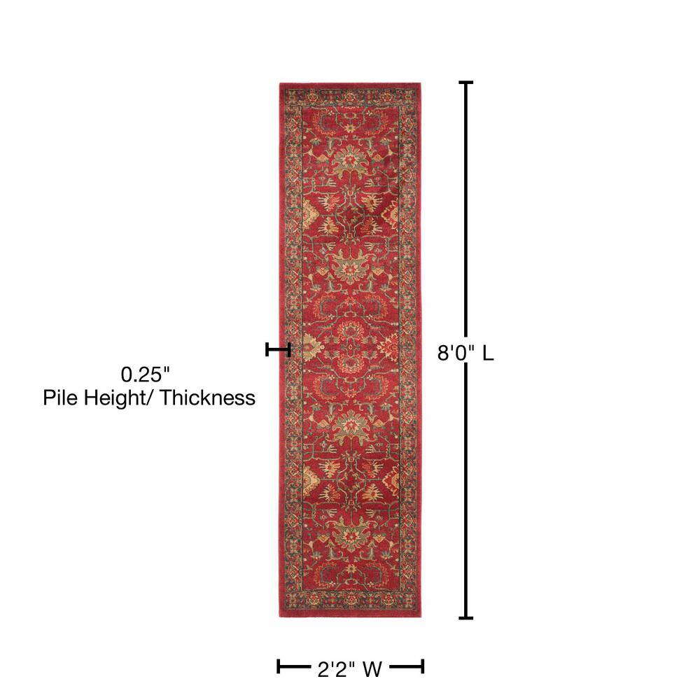 Elegant Red and Navy Hand-Knotted Synthetic Area Rug, 2'2" x 8'