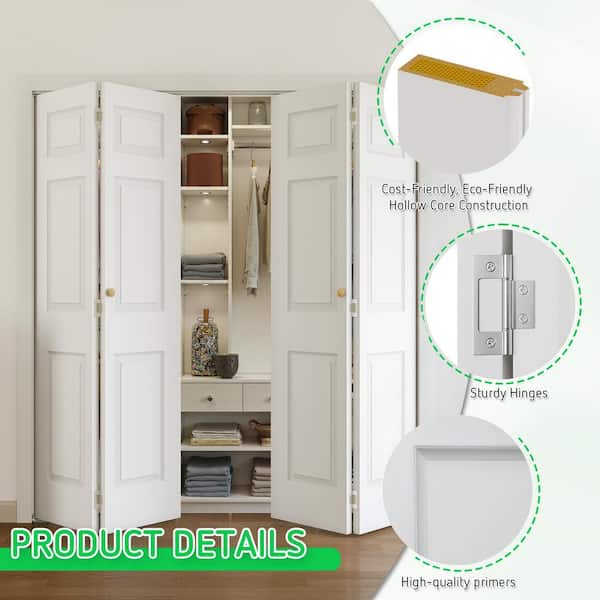 SOCBAZZAR 60 in. x 78.4 in. 3-Panel Hollow Core White Primed