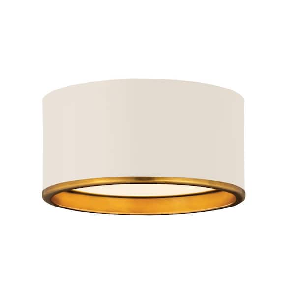 Arlo 12.25 in. 2-Light Matte White Plus Rubbed Brass Flush Mount