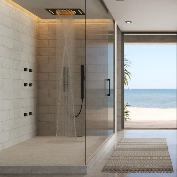 RGB LED Multiple 15-Spray Dual Ceiling Mount 23 in. x 15 in. Fixed & Handheld Shower Head 2.49GPM in Matte Black W\Valve