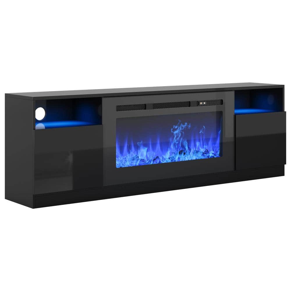 Modern 70'' Electric Fireplace TV Stand – 36'' Fireplace Heater – 12 LED Flame Colors – 2-Tier Entertainment Center price history on PriceWatchPro