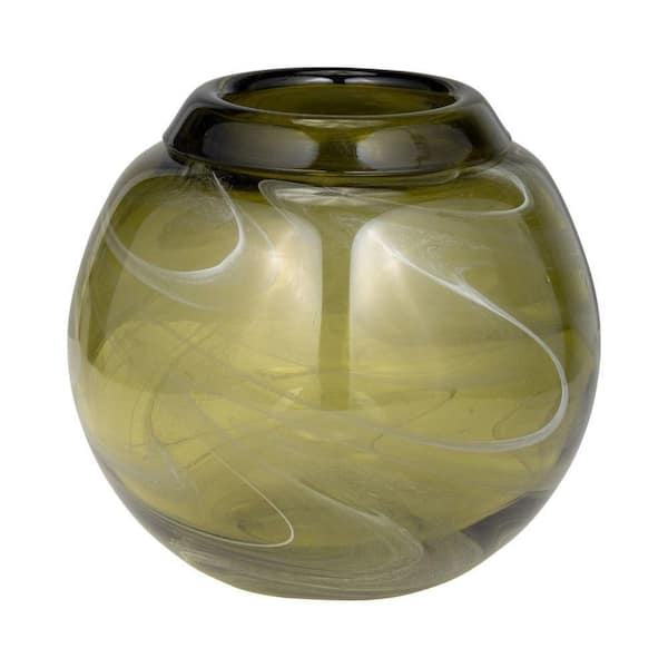 Liv & Skye Green Glass 7 in. Swirl Decorative Bowl