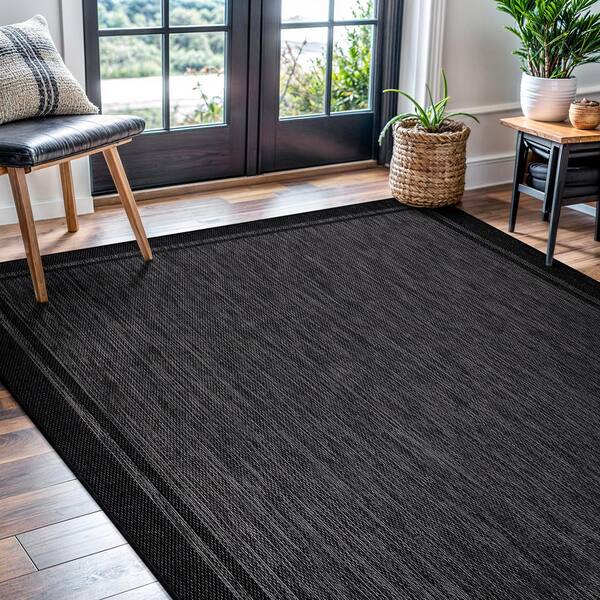CAMILSON Hawaii Black/Grey 5 ft. x 7 ft. Bordered Indoor/Outdoor