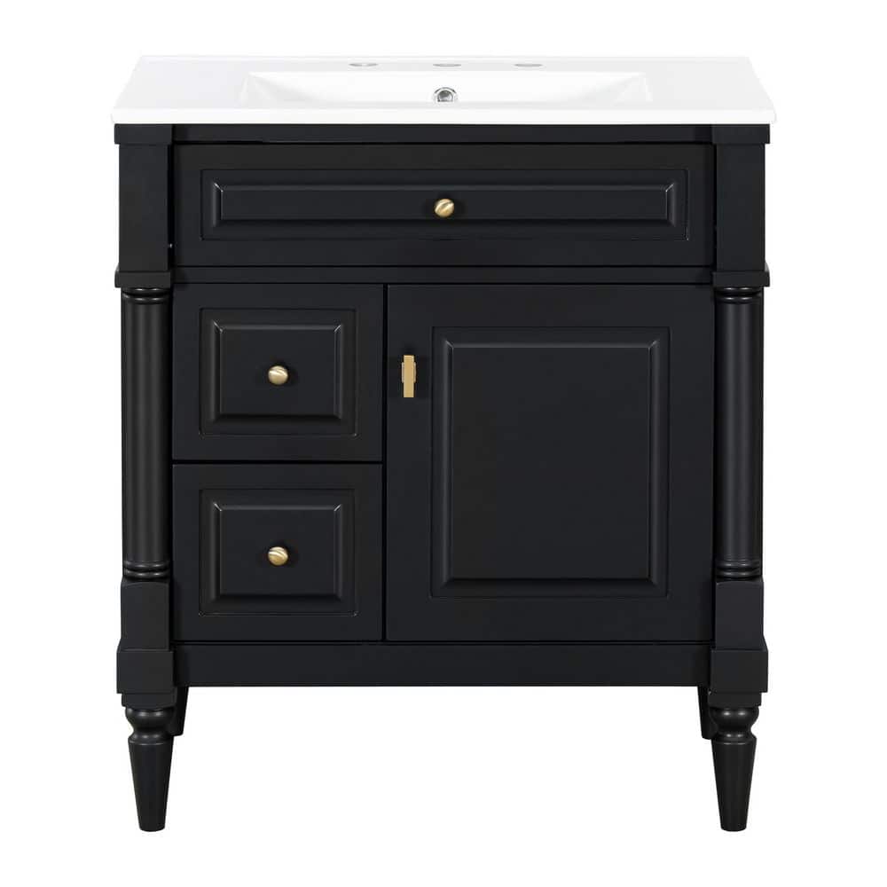 30 in. Freestanding Black Bath Vanity with White Ceramic Top Unassembled price history on PriceWatchPro