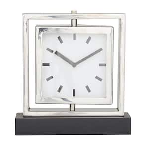 Silver Stainless Steel Analog Clock with Black Base