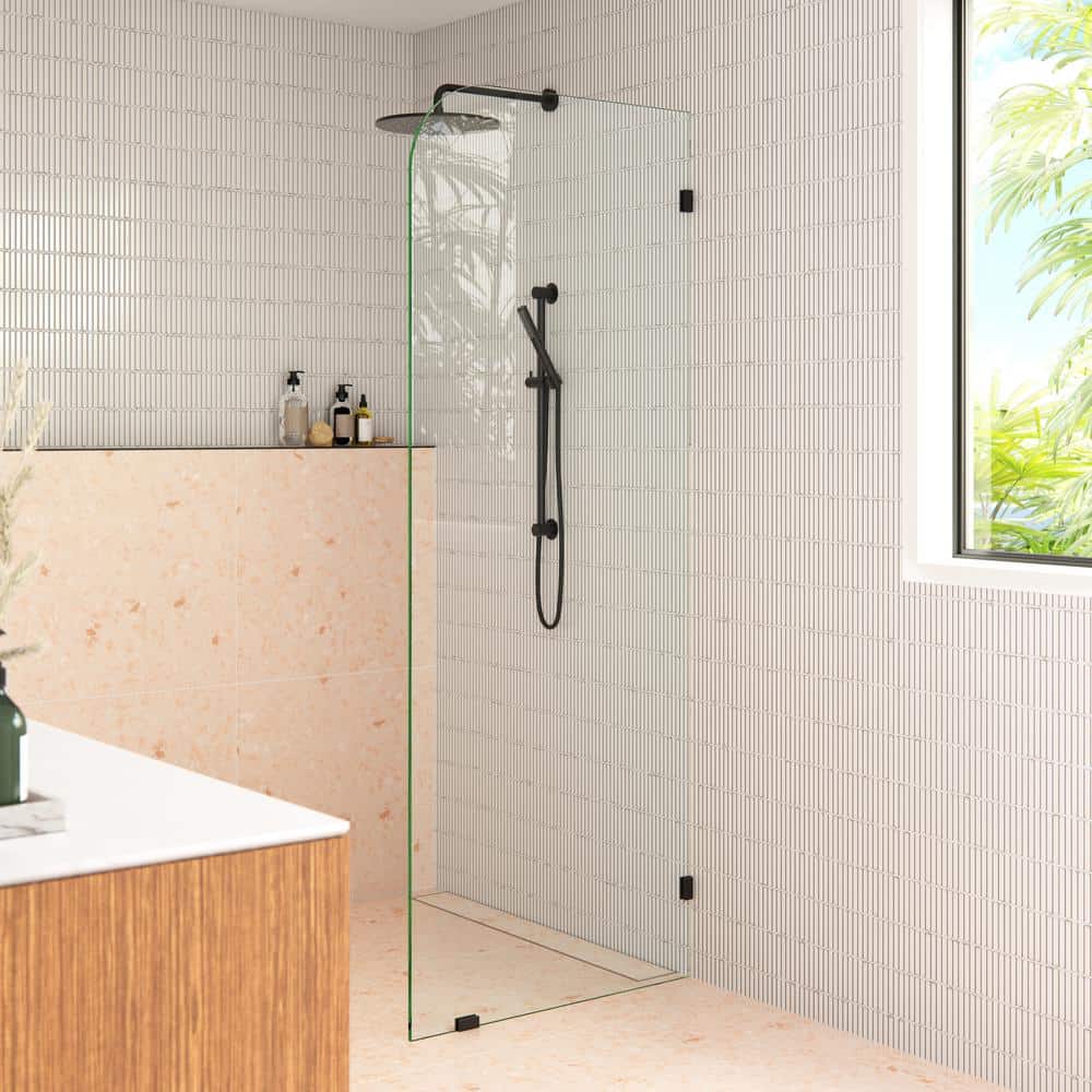 Solaris 34" x 78" Frameless Glass Shower Panel with Matte Black Hardware