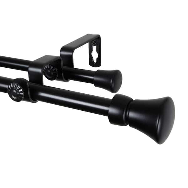 Rod Desyne 28 in. - 48 in. Telescoping 5/8 in. Black Double Curtain Rod Kit with Cora Finial