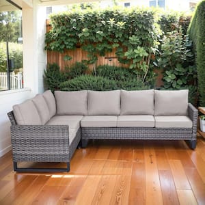 Valenta Gray Wicker Outdoor Sectional with Gray Cushions
