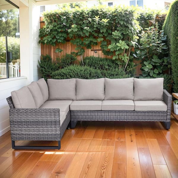 Gymojoy Valenta Gray Wicker Outdoor Sectional with Gray Cushions