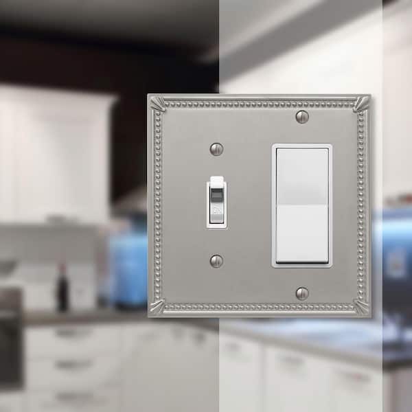 Imperial Bead 2 Gang 1-Toggle and 1-Rocker Metal Wall Plate - Brushed Nickel