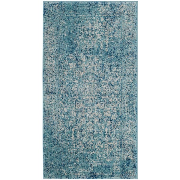 SAFAVIEH Evoke Blue/Ivory Doormat 2 ft. x 4 ft. Distressed Border Medallion Area Rug