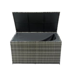 200 Gal. Gray Wicker Patio Deck Box Outdoor Storage Box with Lid