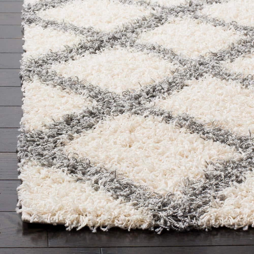Ivory & Grey Diamond Shag Synthetic Area Rug, 8' x 10'