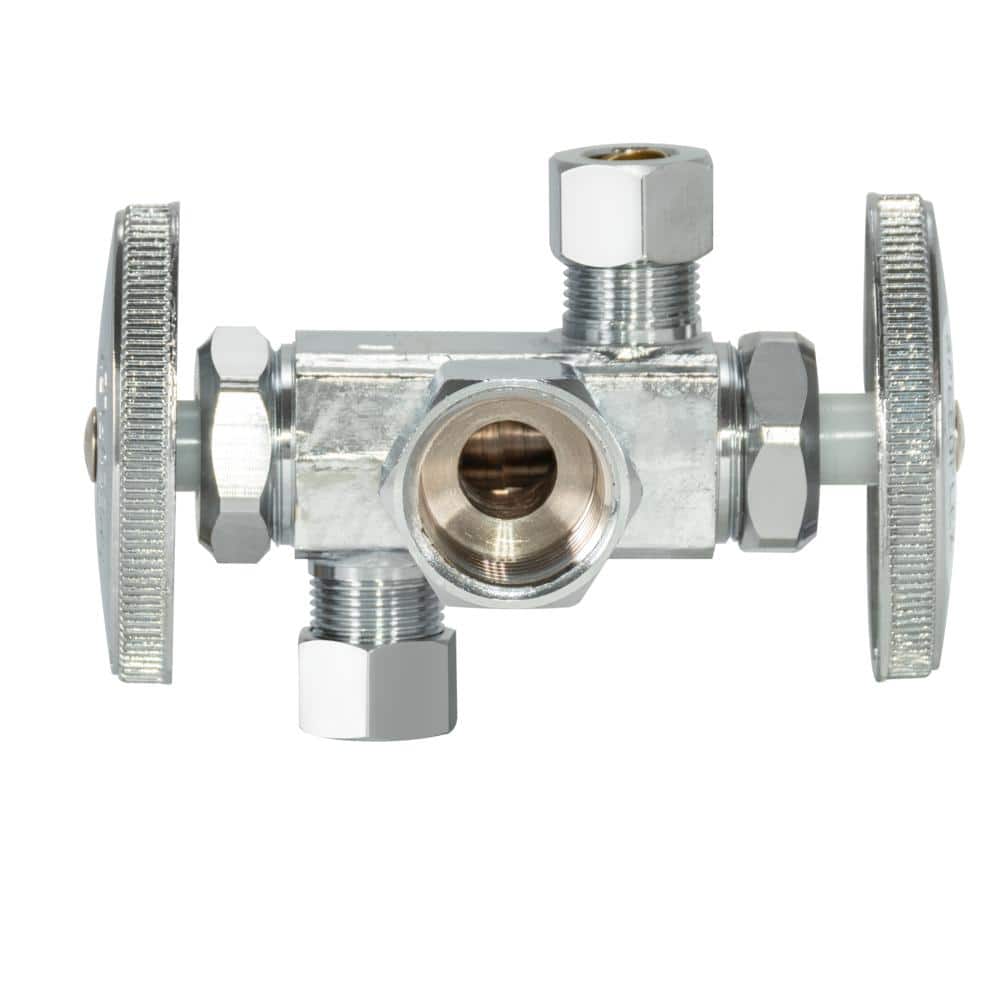 Chrome Dual Handle Multi-Turn Three Way Stop Valve