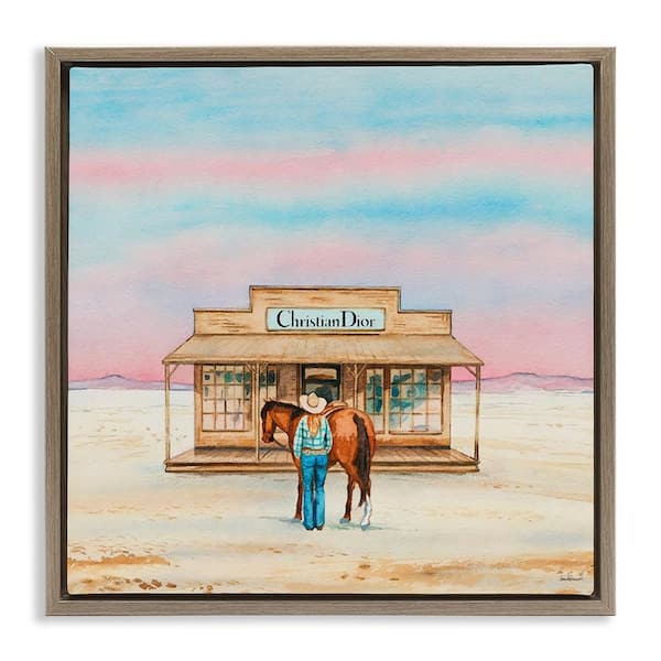 Stupell Industries Cowgirl & Horse Shopping by Amanda Greenwood Brown Floater Frame Nature Graphic Art Print 18 in. x 18 in.