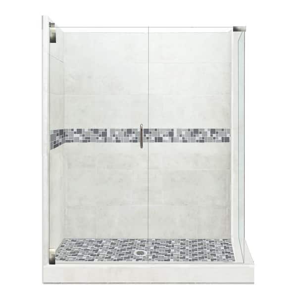 American Bath Factory Newport Grand Hinged 42 in. x 48 in. x 80 in. Left-Hand Corner Shower Kit in Natural Buff and Satin Nickel Hardware