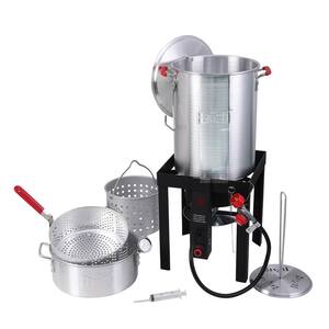 4 in 1 Electronic Ignition Turkey and Fish Fryer Set with 30 Qt. and 10 Qt. Aluminum Pots