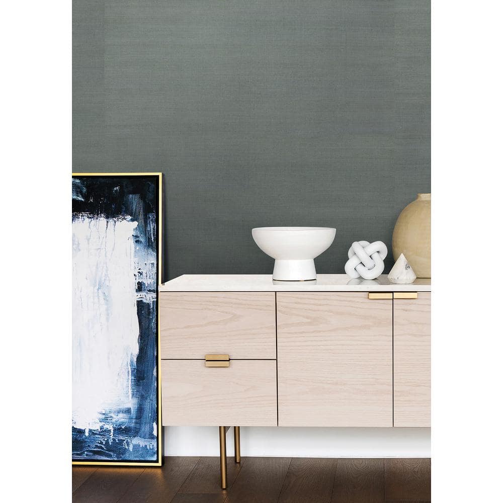 Aquamarine Non-Pasted Grasscloth Wallpaper Roll