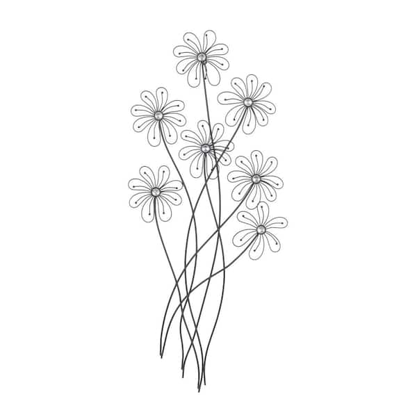 Litton Lane 40 in. x  1 in. Metal Black 3D Wire Floral Wall Decor with Crystal Embellishments