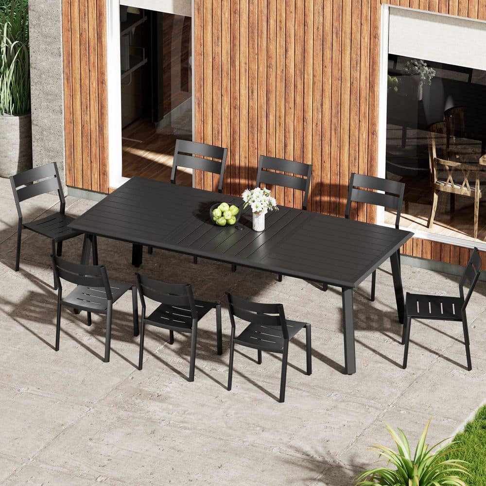 9-Piece Black Outdoor Dining Set for 8 Person Patio Dining Sets with a 93.9 in. Aluminum Table and 8 Stackable Chairs price history on PriceWatchPro