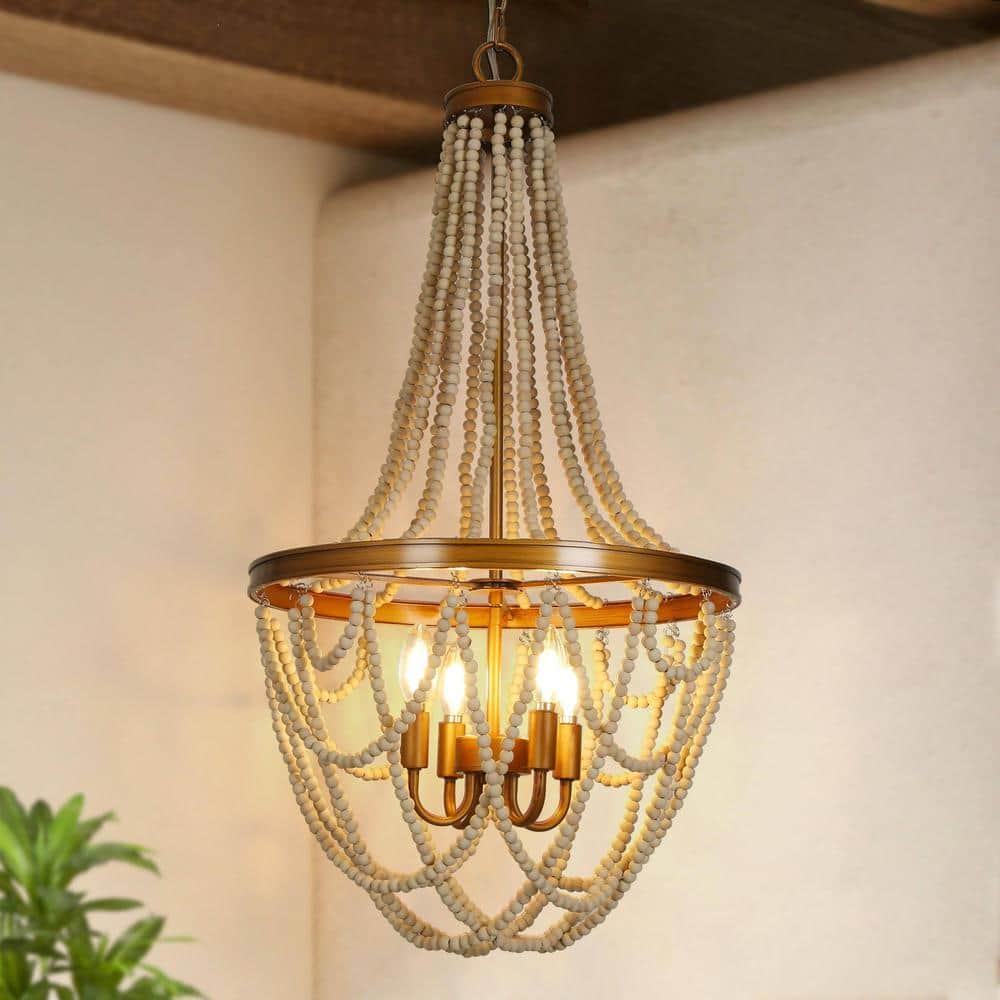 Uolfin Mid-Century Dining Room Chandelier Chandelier Chandelier Gold White The Beads 4-Light Brushed Depot Antique - Home Coastal with 628G82EMINU93H4 Farmhouse