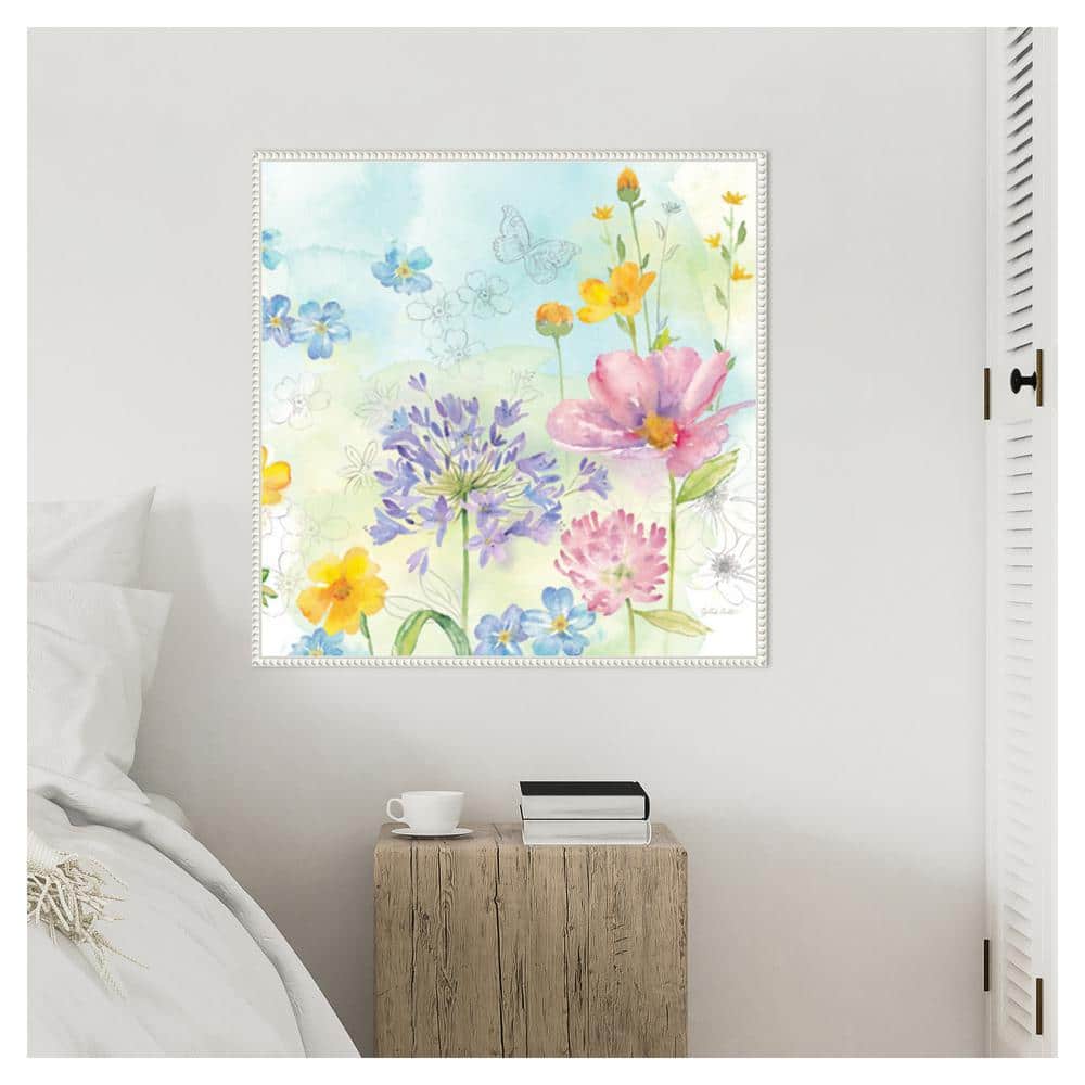 Coastal Blue Sea Shells and Starfish Canvas Wall Art in White Frame
