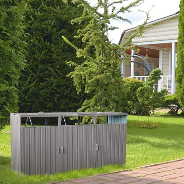 7.8 ft. W x 2.6 ft. D Gray Metal Outdoor Trash Cans Storage Shed (20.28 sq. ft.)