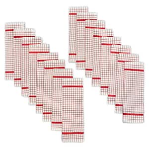 Hampton Red Checkered Cotton Blend Dishcloth Set of 16