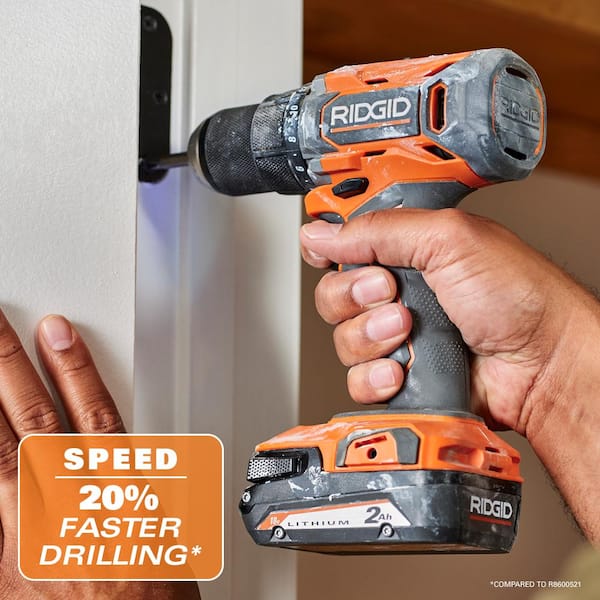Ridgid 18V Cordless 2-Tool Combo Kit with 1/2 in. Drill/Driver, 1/4 in. Impact Driver, (3) Batteries, Charger, and Bag