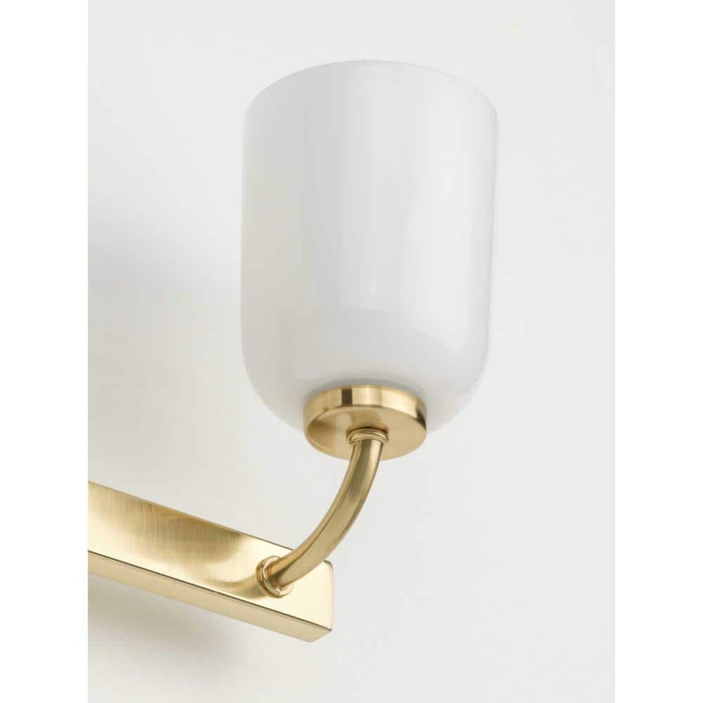 Satin Brass 3-Light Bath Vanity with White Opal Glass