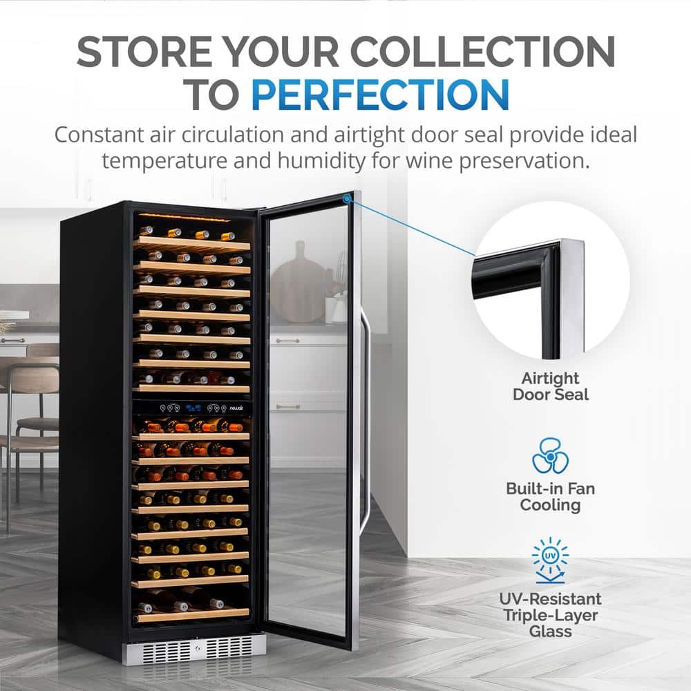 Stainless Steel Dual Zone 160 Bottle Wine Cooler with LED Lighting
