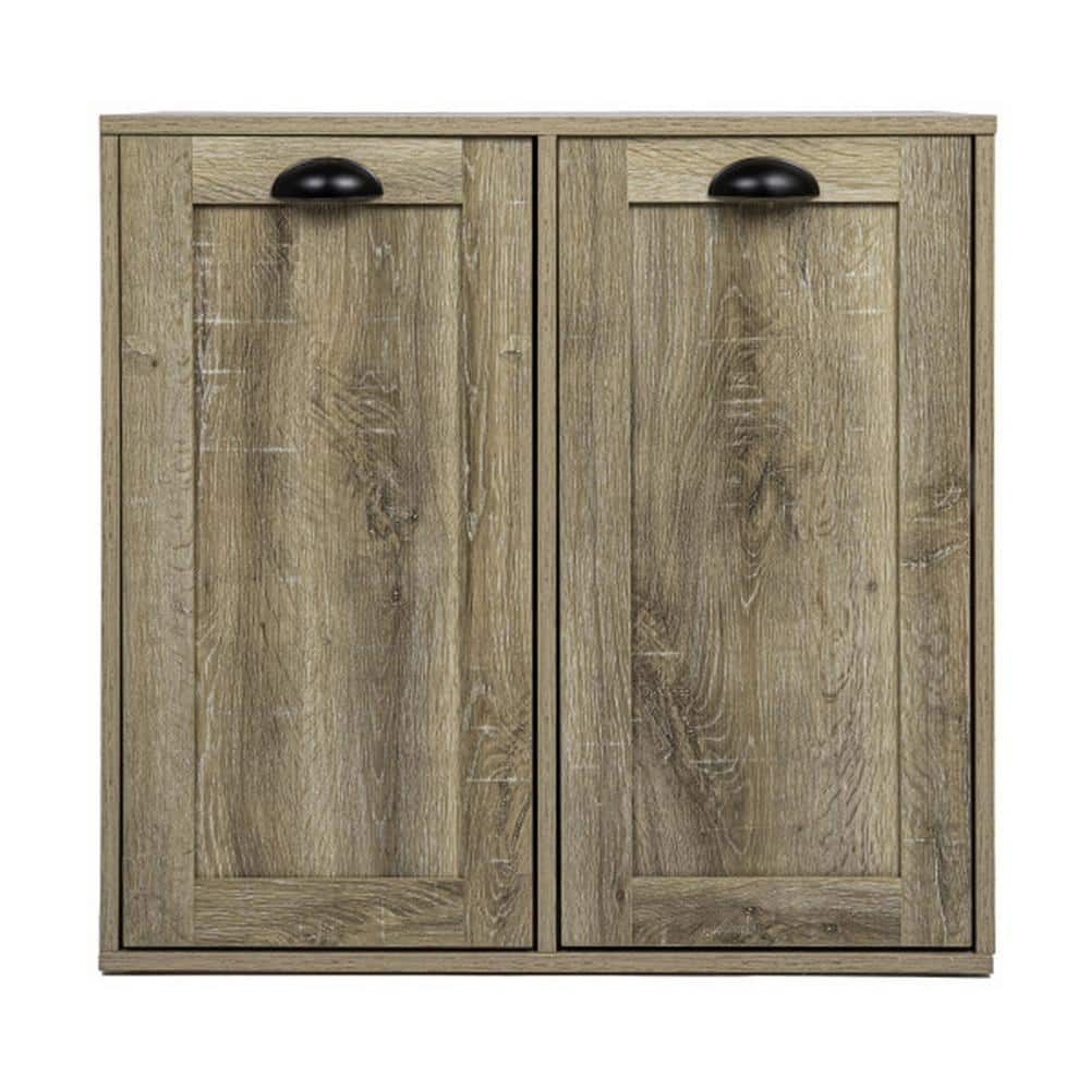 Oak Finish Tilt-Out Laundry Sorter Cabinet