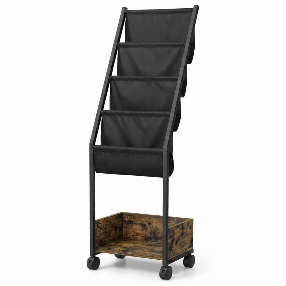BlackandRustic Brown 15.35 in. x 59.05 in. Metal Freestanding Magazine ...