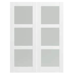 60 in. x 80 in. (Double 30 in. Doors) MDF, Painted, White, 3 Lite, Frosted Glass Interior Door Slab Without Hinges