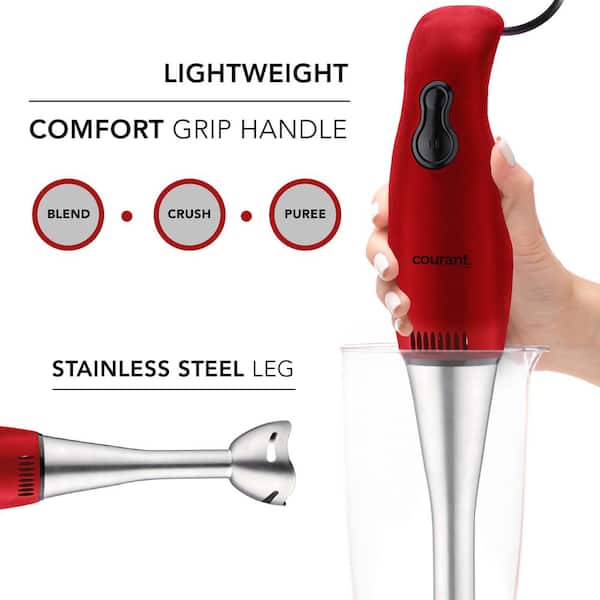 OVENTE Ultra-Stick 2-Speed Red Hand Immersion Blender Set with