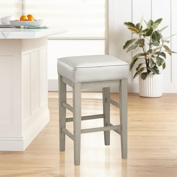 Kinsale 26 in. White Finish Wood Counter Height Stool with White Faux Leather Seat (Set of 2)